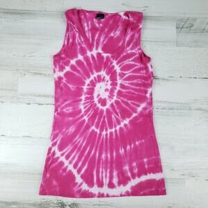 NWOT Point Sportswear Ribbed Tie Dye Pink Fuchsia Spiral Tank Top Size Medium